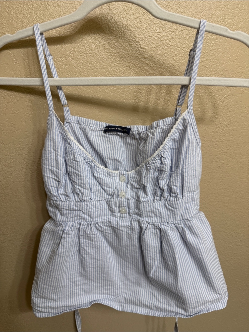 Brandy Melville White and Light Blue Striped Spaghetti Strap Camisole Top size s